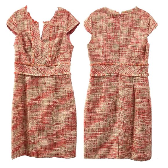 Women's Peach Tweed Sheath Shift Dress Sz 10 - Picture 1 of 6